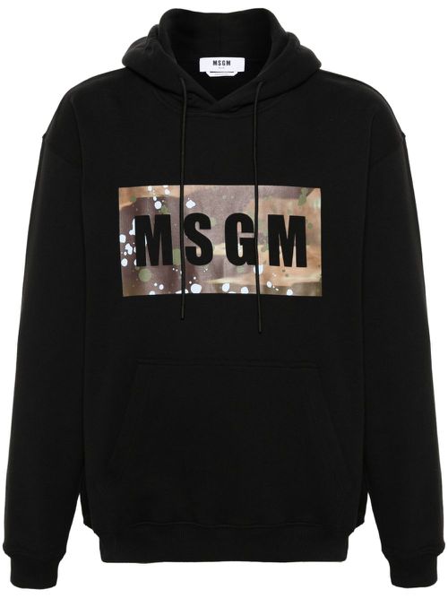 Logo-print cotton hoodie - Black