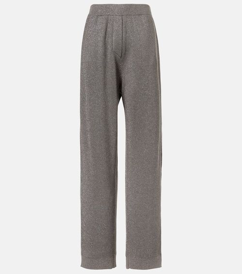 Cotton-blend lamé wide-leg pants