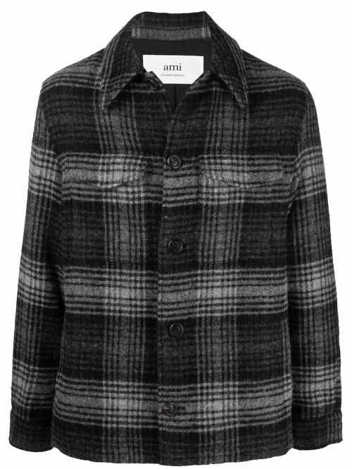 Checked button-up shirt jacket - Black
