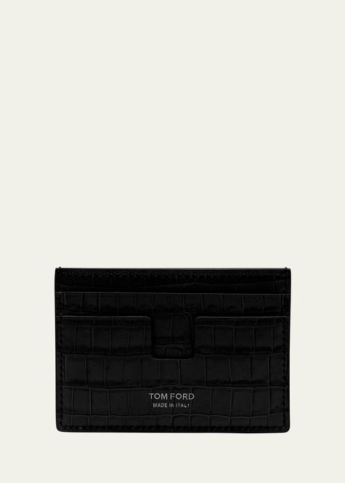Men's Croc-Effect T Line Money Clip Card Holder