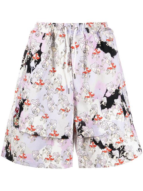 Graphic-print track shorts - Purple