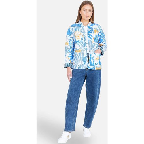 Yumi Women's Blue Jungle Reversible Cotton Quilted Jacket in Bright Blue