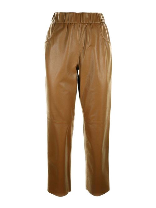 High-waisted leather trousers