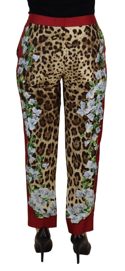 Leopard Floral Printed Silk Trousers — Multicolor