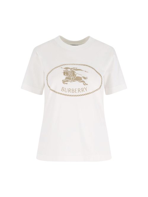 Rib-knit Neckline T-shirt with Embroidered Equestrian Knight Design - Size S
