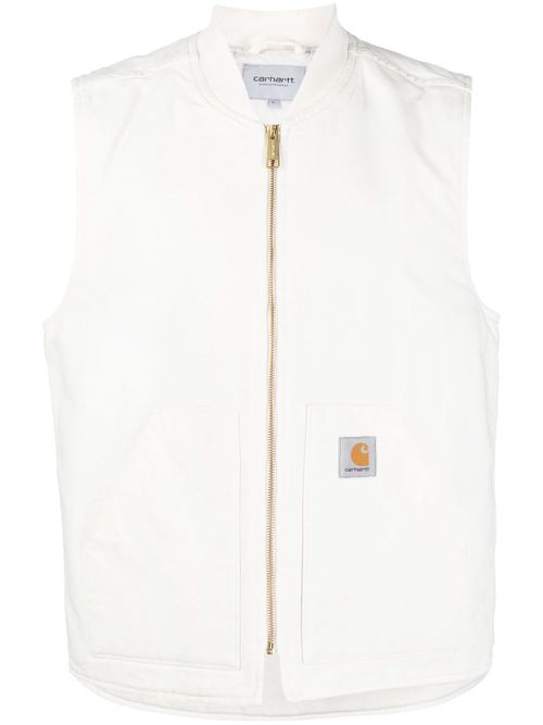 Logo-patch organic cotton gilet - White