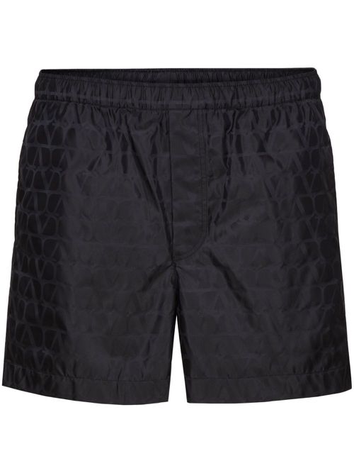 Optical V elasticated-waist swim shorts - Blue