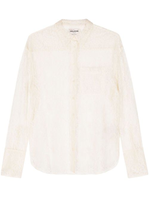 Tyrone floral-lace mesh shirt - Neutrals