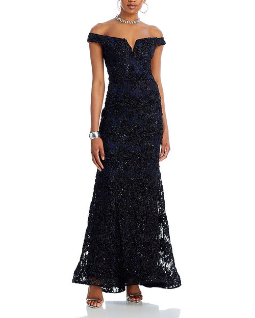 Off-the-Shoulder Embellished Lace Gown - Exclusive