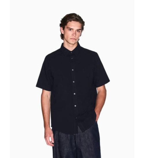 Armani Exchange for man. XM001237AF13141UB101 Navy dyed yarn shirt (XXL), Casual, Cotton, Short sleeve