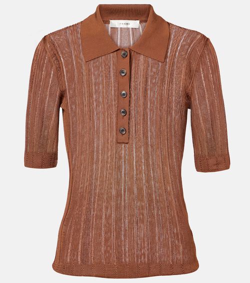 Laddered ribbed-knit polo shirt