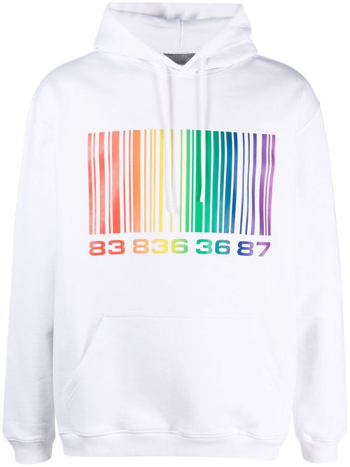 Barcode-print cotton-blend hoodie - White