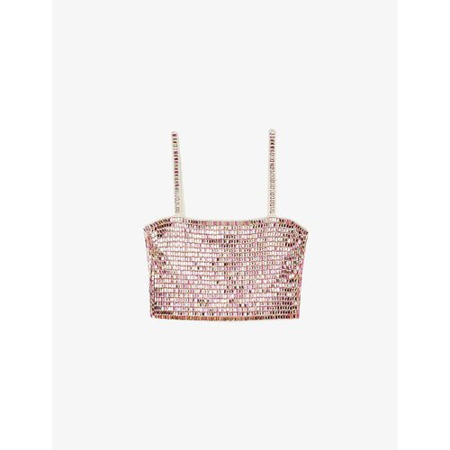 Womens Roses Bead-embellished Woven Crop top 6