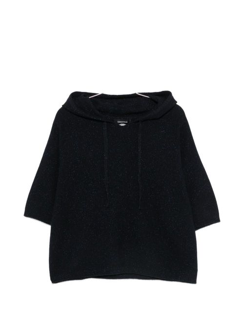 Glitter-Effect Wool Blend Hoodie — Navy