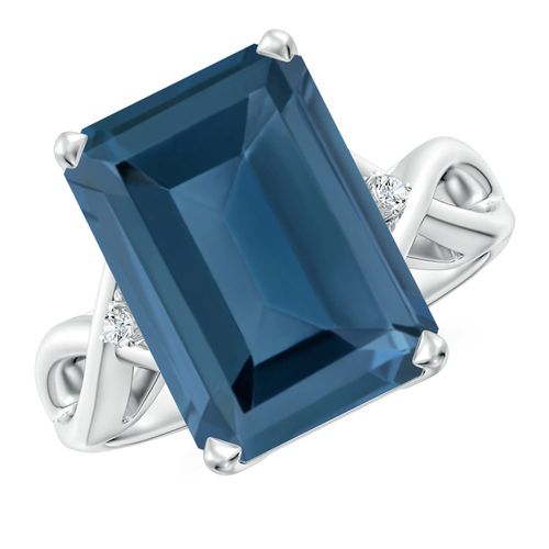 Angara 10.0 Carats Emerald Cut London Blue Topaz Twist Shank Statement Ring in Platinum