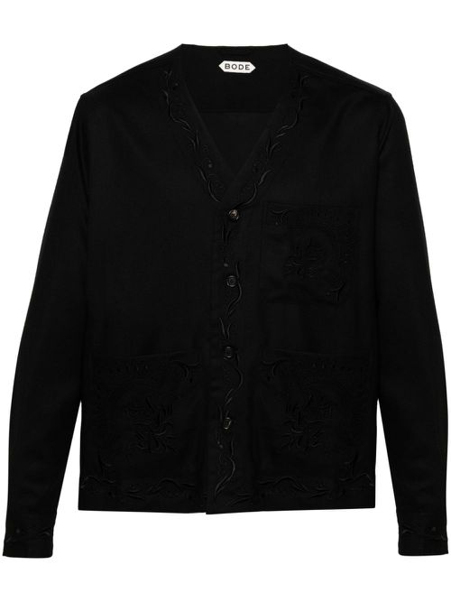 Dumas floral-embroidered twill overshirt - Black
