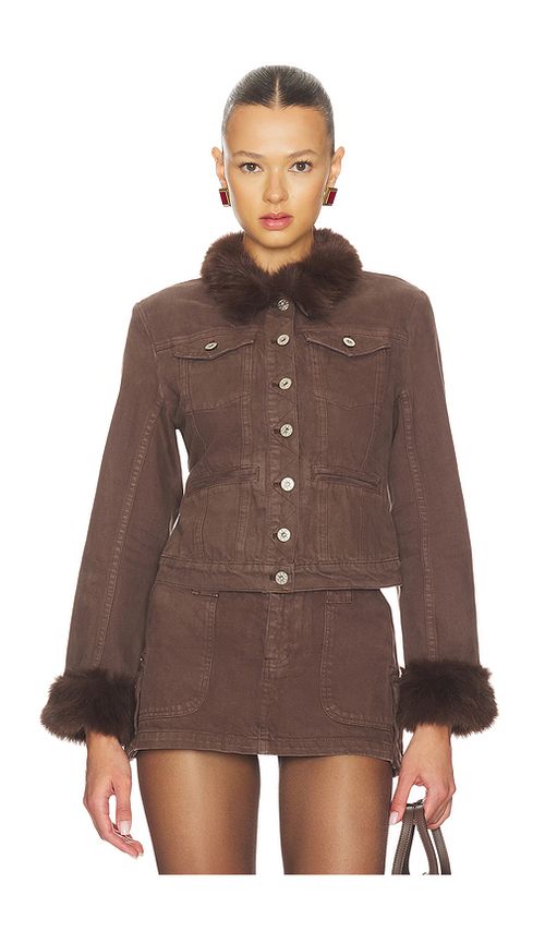 GUIZIO Ares Faux Fur Jacket in Chocolate. XXS. Also in XS