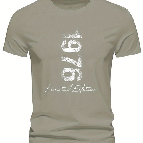 TEMU 1976 Edition Men's Vintage T-shirt - White Retro Tee With '1976' Print, Lightweight Summer Shirt For Casual Casual Attire & Themed Events - Ite