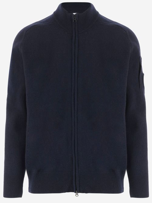 Wool-Blend Zip-Front Cardigan — Navy