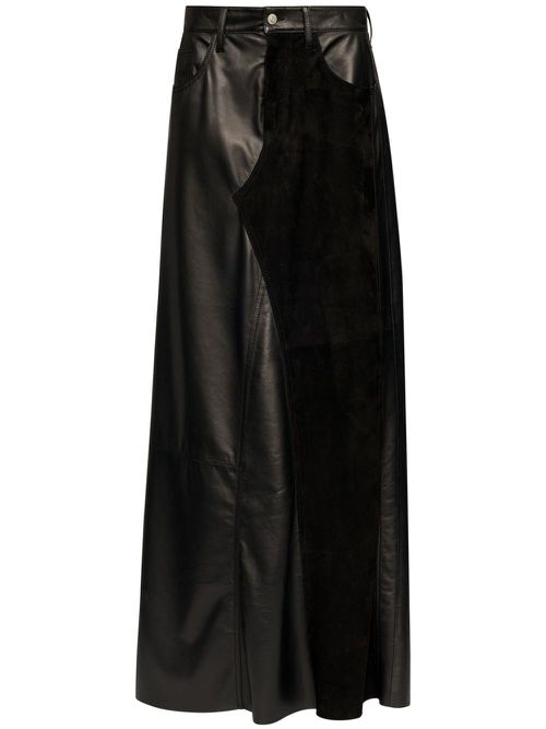 5-pockets panelled leather long skirt - Black