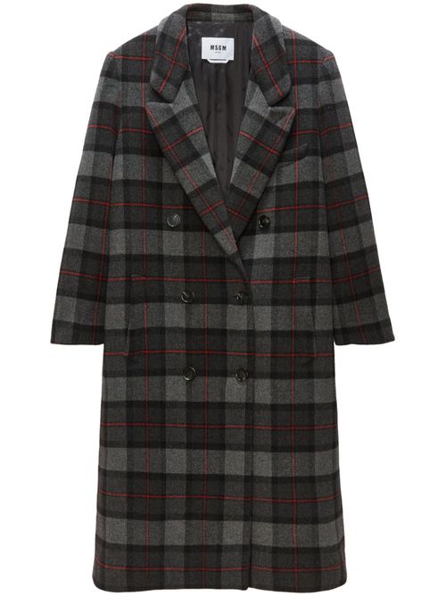 Checked double-breasted coat - Grey