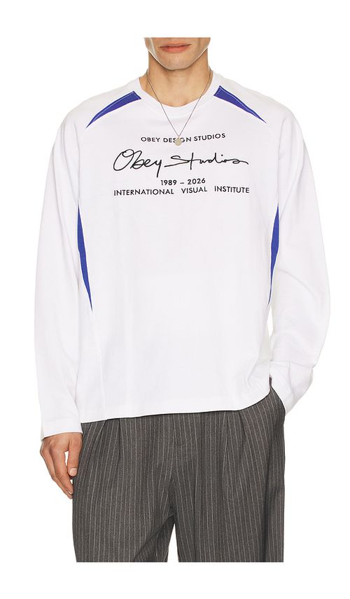 Obey League Long Sleeve Tee in White Multi. L also in S, XL/1X