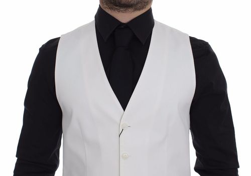 Cotton Silk Blend Dress Vest — White