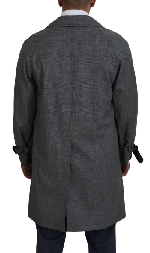 Wool Plaid Trench Coat — Gray