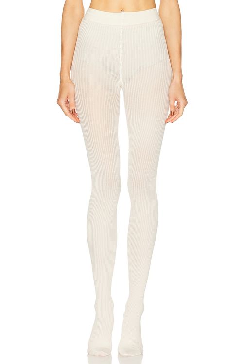 SWEDISH STOCKINGS Zoe Ribbed Tights in Ivory - Ivory. S also in