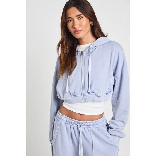Boohoo Women's Washed Zip Through Hoodie & Henley Short Tracksuit in Blue