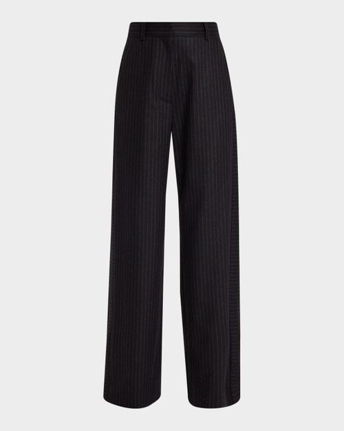 Via Pinstriped Wide-Leg Side-Stripe Pants