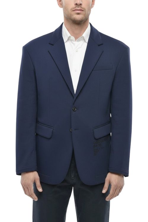 Blue Solid Notched Lapel Blazer