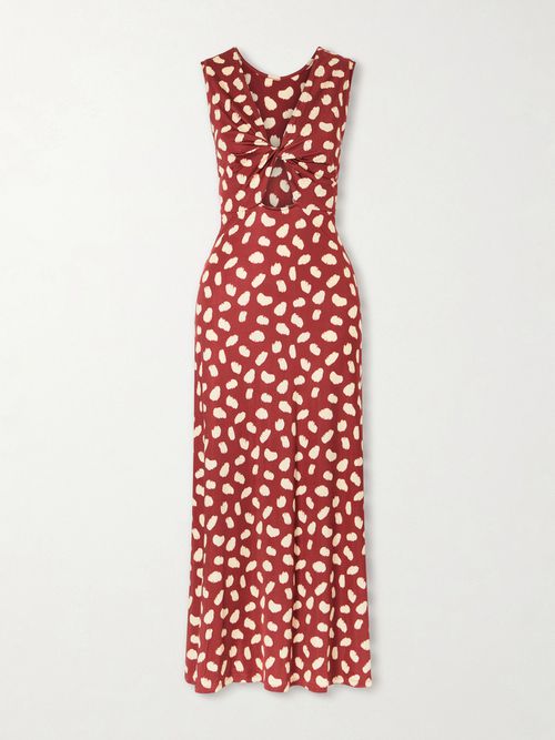 Horizonte Mistico Cutout Printed Jersey Midi Dress - Red