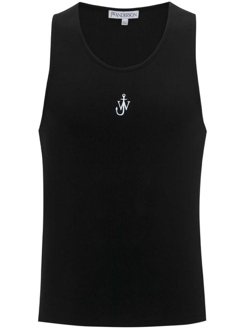 Logo-embroidered ribbed-knit tank top - Black