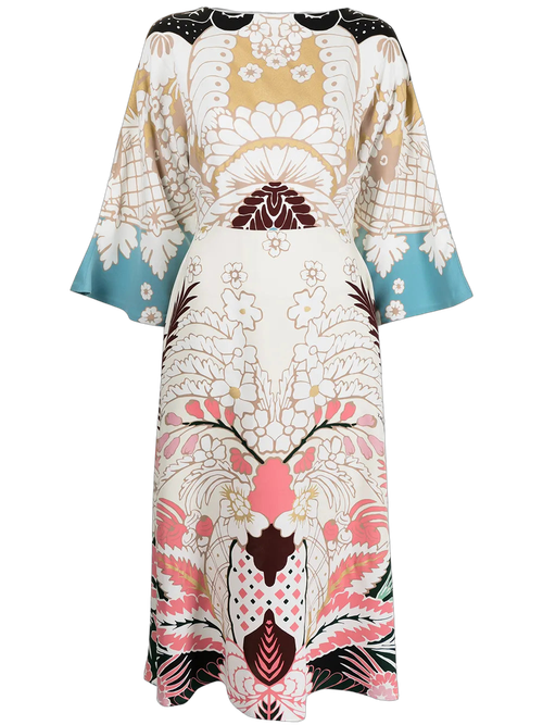 Printed Silk Dress — Multicolor
