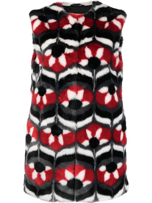 Geometric faux-fur gilet - Black