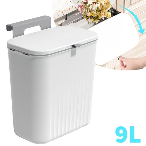 TEMU White 9l Open Top Hanging Trash Bin - Space-saving Kitchen & Bathroom Waste Bin With Odor Sealing, Plastic, Or Adhesive Mounting, Ideal For Food
