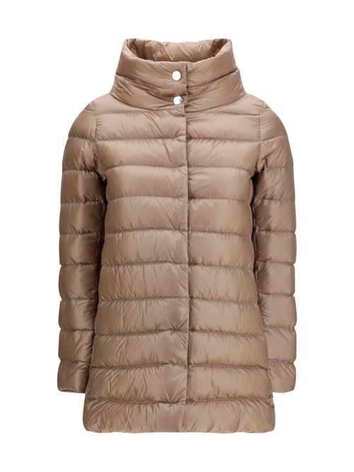 Quilted Midi Down Jacket — Beige