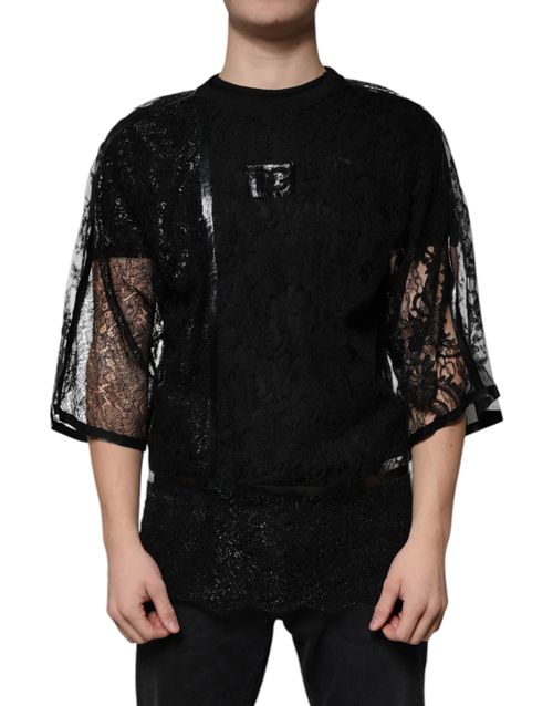 Lace Crew Neck T-Shirt — Black