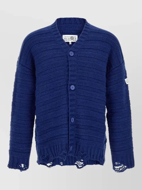 Maison Margiela - wool cardigan distressed hem ribbed texture