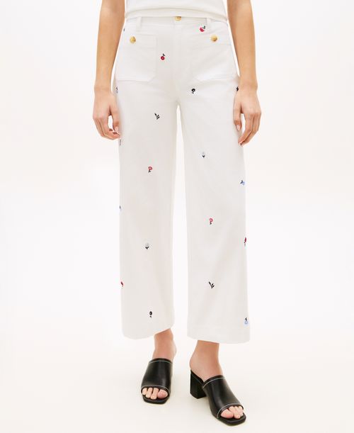 Women's Patch Pocket Printed Chinos Pants - Ecru