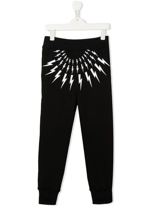 Thunderbolt-print tapered track pants - Black