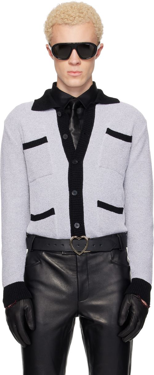 Gray Four Pocket Boucle Cardigan