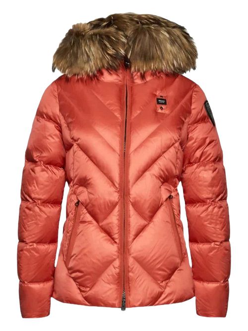 Fur-trimmed down coat - Orange