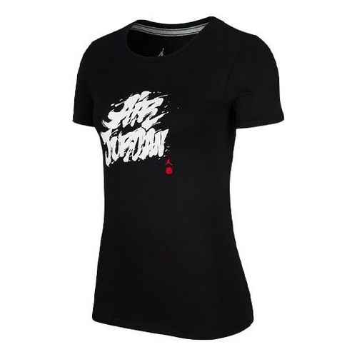 (WMNS) Air Alphabet Pattern Casual Sports Short Sleeve Black