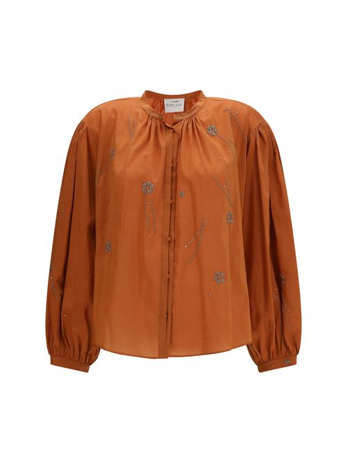 Hand-Embroidered Voile Shirt — Orange