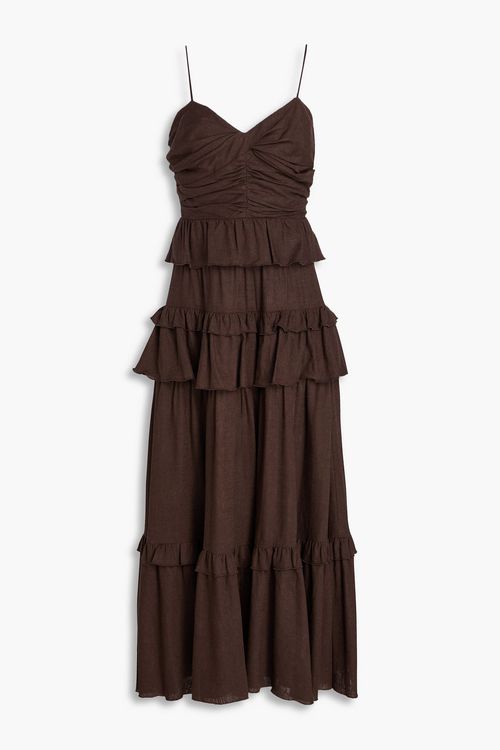 Diane von Furstenberg - Kali tiered woven midi dress - Brown - US 12