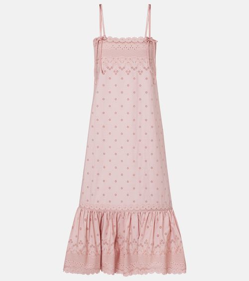 Broderie anglaise silk-trimmed cotton midi dress