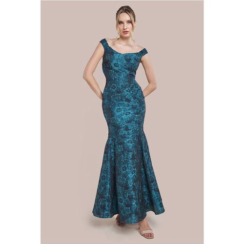 Goddiva Bardot Jacquard Maxi Dress - Emerald