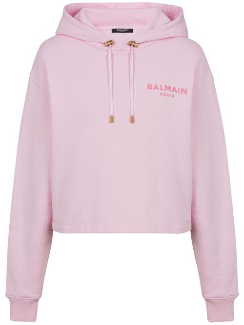 Flocked-logo cotton hoodie - Pink